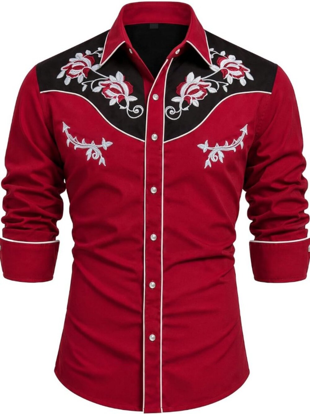 Men's Long Sleeve Embroidered Pearl Snap Western Cowboy Shirt - Stylish